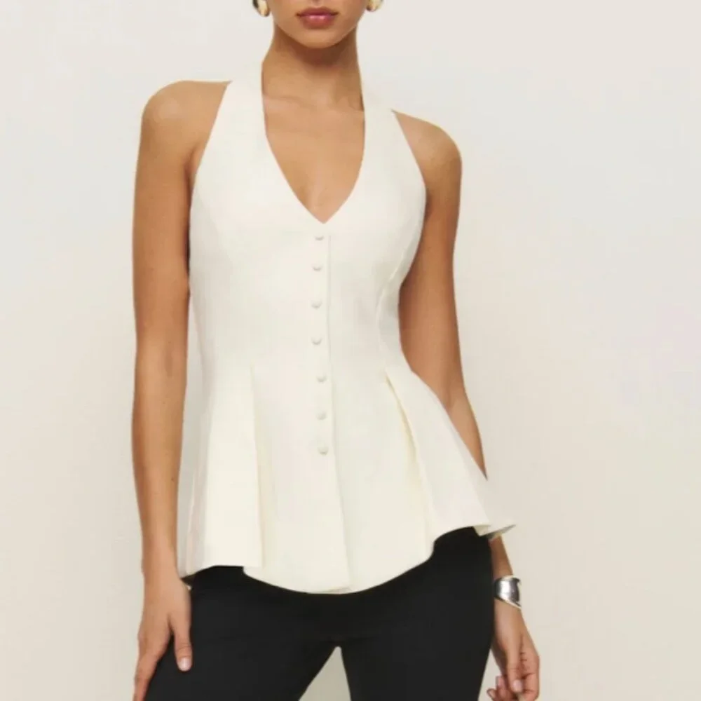 NEW Reformation Auli Halter Top Sz2 White Ivory